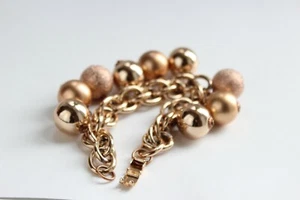 Vintage Grob Große Kugel Perlen Hänger Bettelarmband Sternenstaub Kupfer 8" Kettenglied - Bild 1 von 2