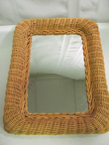 VINTAGE Natural Color WICKER Rattan Shabby Chic BOHO Mirror OVAL Wall Hanging Cover