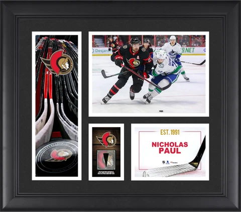 Nick Paul Ottawa Senators FRMD 15" x 17" Player Collage with a Piece of GU Puck Cover