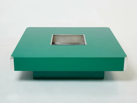Willy Rizzo green lacquer and chrome square bar coffee table Alveo 1970s Cover