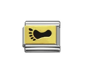  Italian Charms E115 baby Foot Gold Black Foot Print Fits Classic Size Bracelet - Picture 1 of 1