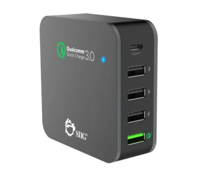 SIIG 5-Port Smart USB Charger plus Organizer Bundle with QC3.0 & Type-C - Black - Image 1 of 2