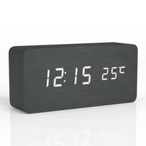Wooden LED Digital Alarm Clock USB Powered Temp Display Sound Control Desk - Picture 1 of 1