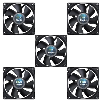 5 x Pack Gelid Solutions Silent 8 Black 80mm Case Fans 1600 RPM 21 CFM 3-Pin - Image 1 of 4