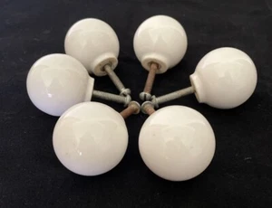  Vintage Lot 6 White Porcelain Cabinet Knobs - Picture 1 of 12