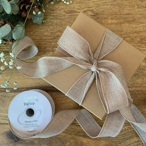 Eleganza Eco Ribbon Natural Wired Edge Burlap Jute Rustic Gift Wrapping No.02 - Picture 1 of 2