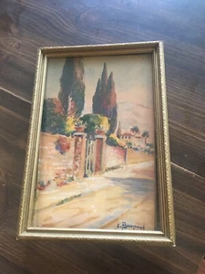 Vintage Aquarell Gemälde " Haustor " 9,5 x 7,5 von I. BORPUST - FRANKREICH - Bild 1 von 3
