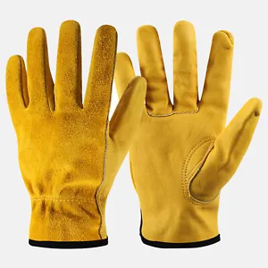 Leather Work Gloves Yellow Thorn Proof Men Protection Safety Gardening Glove  - Picture 1 of 12