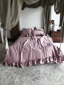 LINEN DUVET COVER . Linen bedding set . Shabby Chic linen ruffled duvet cover - Picture 1 of 6