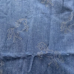 Baumwollstoff Mit Ponys strasssteinchen Blau Rest 1.00m - Bild 1 von 2