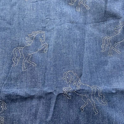 Baumwollstoff Mit Ponys strasssteinchen Blau Rest 1.00m - Bild 1 von 2