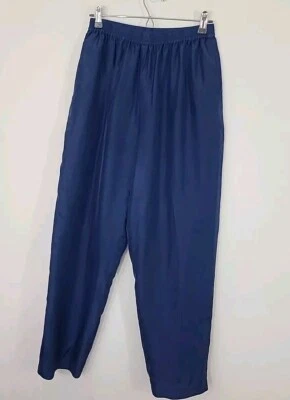 Roamans Pants Womens H0 Blue Silk Elastic Waist Lined Pockets - Image 1 of 4