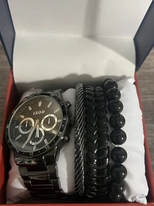 IZOD Reloj Hombre Con 3 Pulseras Set Negro Nuevo - Imagen 1 de 6