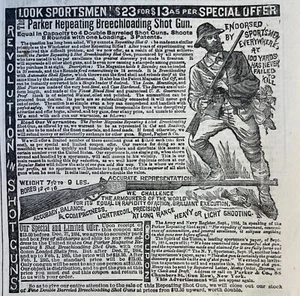 1884 Parker rivista ripetizione podalica caricamento pistola stampa pubblicità Warren Mfg Co NY - Foto 1 di 1