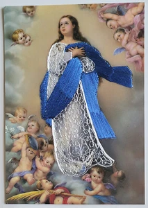VTG 1990 SILK-EMBROIDERED PC THE VIRGIN MARY AS IMMACULATE CONCEPTION SPAIN - Picture 1 of 2