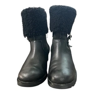 UGG Black Bellvue II Leather Boots with Shearling Lining Size 6 - Picture 1 of 15
