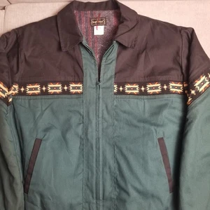 Vintage Aztec Western Blanket Lined Jacket USA Made Outdoors 80s 90s XL Tall - Picture 1 of 14
