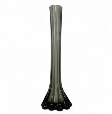 Vaso torre antigo cinza fumê branco caixa arte vidro com nervuras funky exclusivo 12” de altura - Imagem 1 de 4