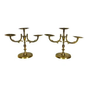 Vintage Art Deco Brass Baroque Hollywood Regency Gold Candle Holders Candelabras - Picture 1 of 9