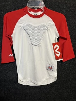 Camisa McDavid 7630 Youth Hex Pad Sternum Raglán Manga 3/4 Largo Lg NUEVA Blanca/Roja Foto 1 de 4