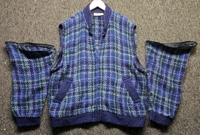 Vtg Plaid Wool Sweater Large Blue Green Zip Blend Ireland Convertible Vest Cabin - Image 1 of 4