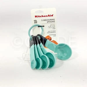 Kitchenaid 5Pc Measuring Spoons With Silicone Grips Aqua Sky New - Picture 1 of 4