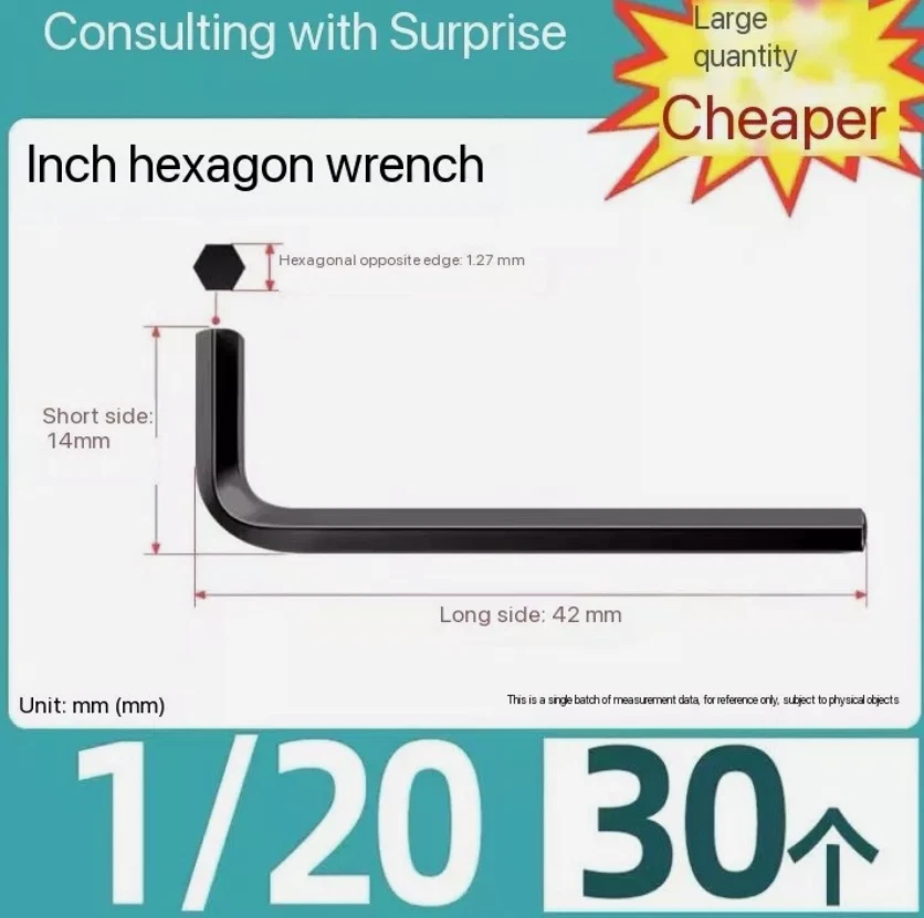 30pcs 1/20" Allen Wrench Hex Key L Shaped Long Arm CR-V Repairing Tool - Image 1 of 2