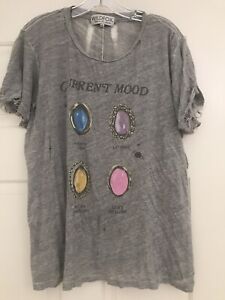 Wildfox Tee Shirt Distressed Current Mood Large Gray
