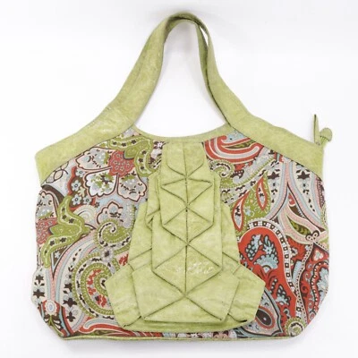 Bolso de Hombro Bohemio Hobo L Cuero Verde Paisley Plisado Volantes Frontales Foto 1 de 4