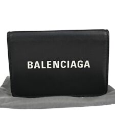 BALENCIAGA Logo Everyday Mini Trifold Wallet Purse Leather Black Italy 39YA530