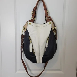 OrYany Colorblock White & Black Pebbled Leather Shoulder Purse Hobo Handbag - Picture 1 of 12