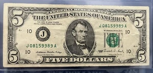 1988 5 Dollar Bill Federal Reserve Note Error Back To Front Kansas City J - Picture 1 of 2