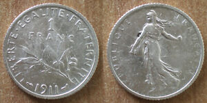 France 1 Franc 1911 WWI Silver Coin Semeuse Free Shipping World Francs Frcs Frc