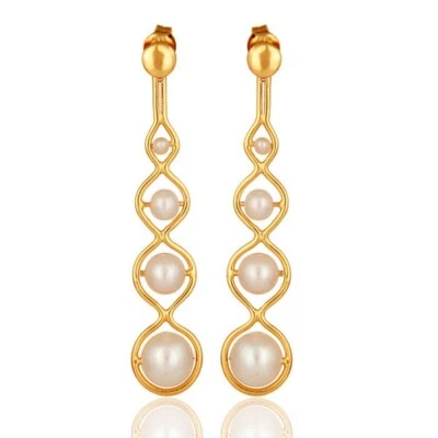 Small Round Circle Long Dangler Earrings Gold Plated Multi Drill Pearl Earrings - image 1 of 4