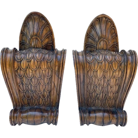Pair Antique Fine Italian Walnut Architectural Bracket Scrolls 19th century Cover