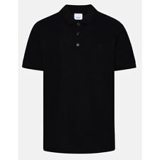 Burberry men's polo shirt in black piqué cotton, check detail and logo, off -16%