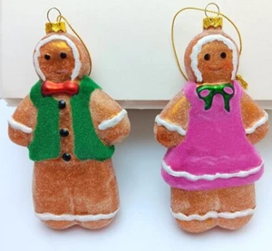 RARE - Vintage Gingerbread Man and Woman Set - Glass Christmas Ornament - Picture 1 of 9