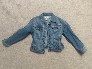 GAP Girls Jean Jacket Denim size M - 8 Long Sleeve Blue Wash Stretchy - Picture 1 of 4