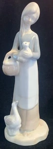 Vtg China Figurine Young Woman w/Basket & Goose Holding Gosling Porcelain ~8” - Picture 1 of 9