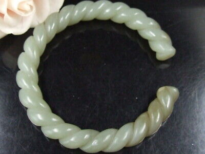 Antique Chinese Nephrite Celadon-natural HETIAN-OLD Jade Twisted Wire Bracelet • 1.27$