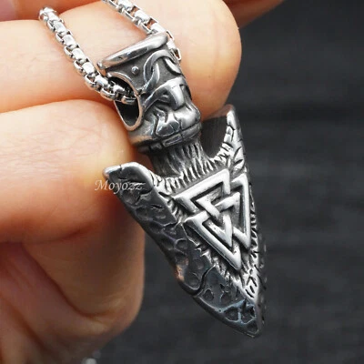 Stainless Steel Mens Norse Viking Arrowhead Valknut Pendant Necklace Men Gift - Image 1 of 4