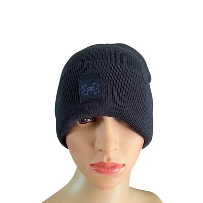 Gorro Under Armour Para Mujer Mezcla de Lana Negro Condiciones Frías Cuero Logo Foto 1 de 4