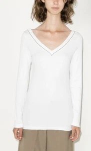 Brunello Cucinelli Stretch cotton ribbed jersey T-shirt with shiny collar XS - Picture 1 of 4
