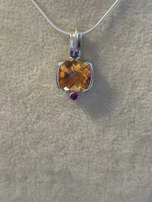 Colar de prata esterlina e ouro amarelo 18K citrino e rubi 17" - Imagem 1 de 4