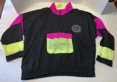Chaqueta Pullover Vintage Slazenger 1/2 Cremallera Nylon Negra Neón Amarillo Rosa Para Hombre LG Foto 1 de 4