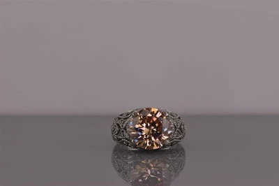 Anillo ESPO Plata Esterlina Naranja y Blanco Circonita Cúbica Filigrana Banda 925 Talla: 7 Foto 1 de 4