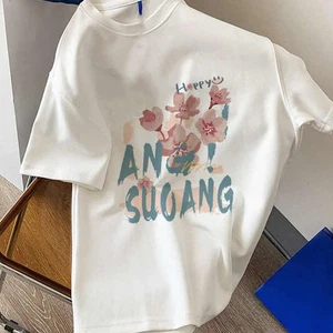 Fresh and Stylish Women White T Shirt Short Sleeve Round Neck Loose Fit - Picture 1 of 8