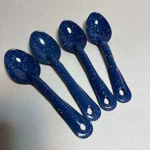 VTG Enamelware Blue Speckled Spoon Enamel Camp Fire Farm House Western 6” LOT x4 - Picture 1 of 16
