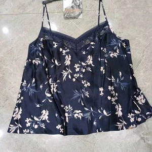 M&S ROSIE Silk & Floral Lace Camisole Size 12 NAVY MIX - Picture 1 of 6