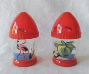 Retro Salz Pfeffer Set Souvenir Miami Florida roter Rand Kunststoff Flamingo Palme - Bild 1 von 12